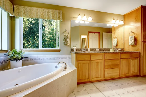 Bright bathroom with corner bath tub — Stock Photo, Image