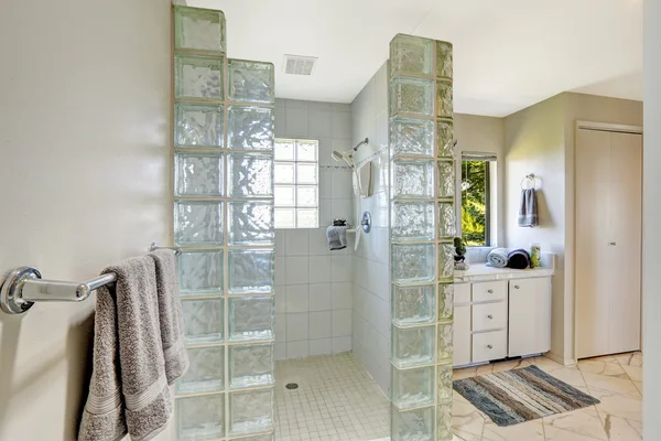 Shower with glass block trim — Stock Photo, Image