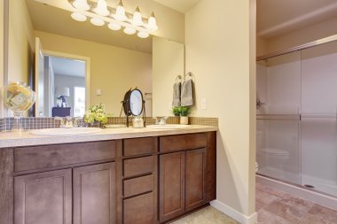 banyo vanity kabine ile büyük ayna