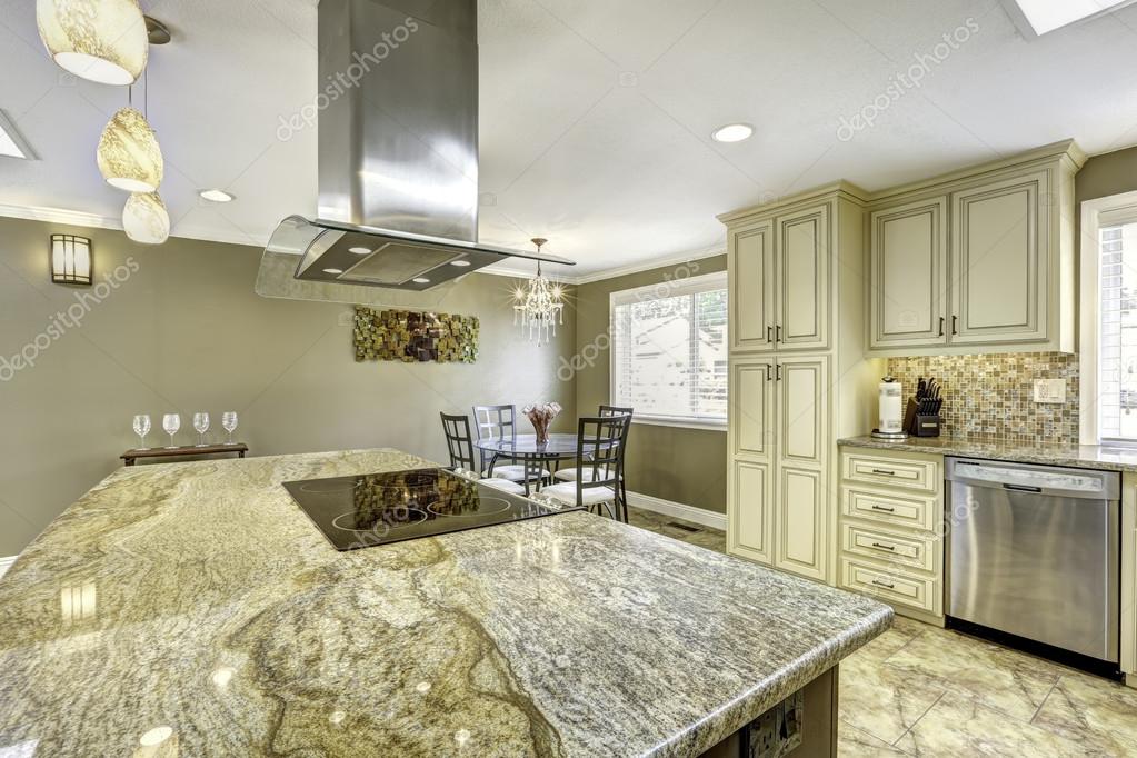 Beautiful Kitchen Island With Granite Top Built In Stove And Ho Stock Photo By Iriana88w 53416323 Beautiful Kitchen Island With Granite, Built In Kitchen Island