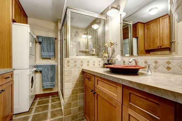 Bathroom interior with laundry area — Stock Photo, Image