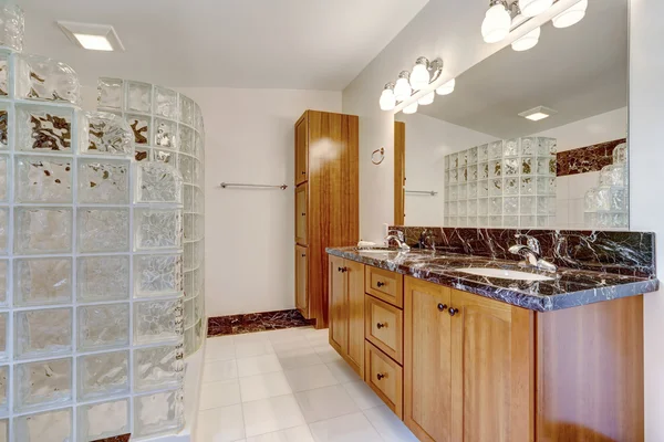 Bathroom with glass block screened shower — Stock Photo, Image