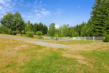 Farm driveway with wooden fence in Olympia, Washington state clipart