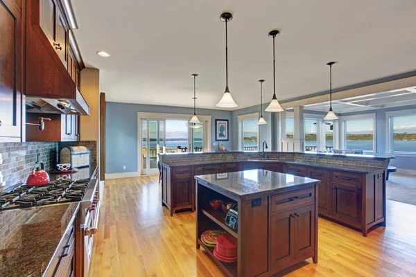 Luxury kitchen with dark brown storage combination — Stock Photo, Image