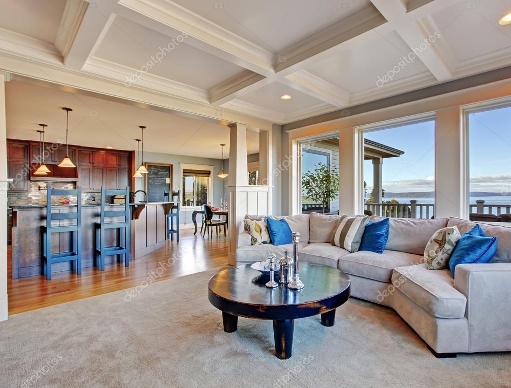 Coffered ceiling open floor plan Luxury house with open