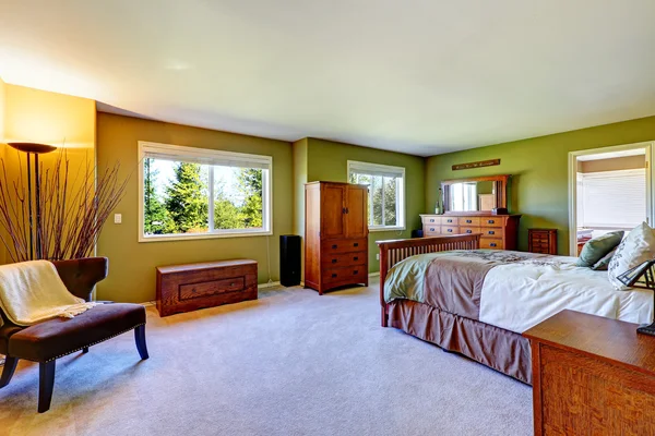 Chambre des maîtres intérieur de couleur vert vif — Photo