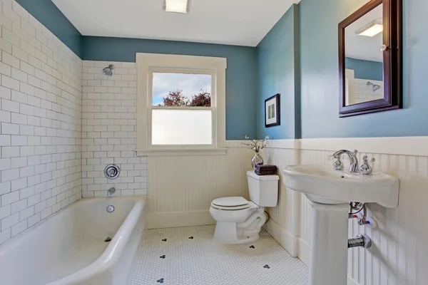 Interior del baño blanco y azul — Foto de Stock