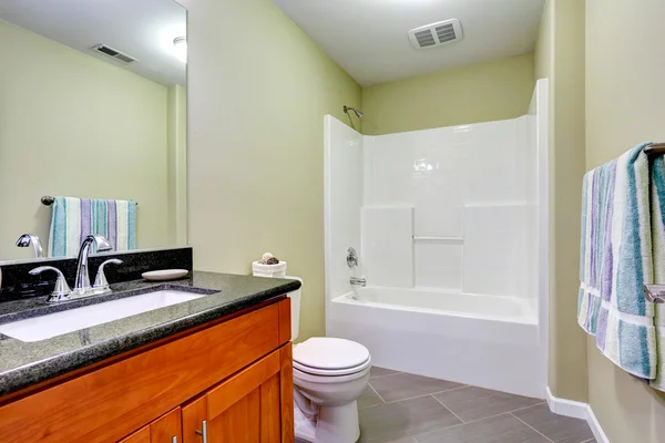 Interior del baño con suelo de baldosa y paredes de menta . —  Fotos de Stock