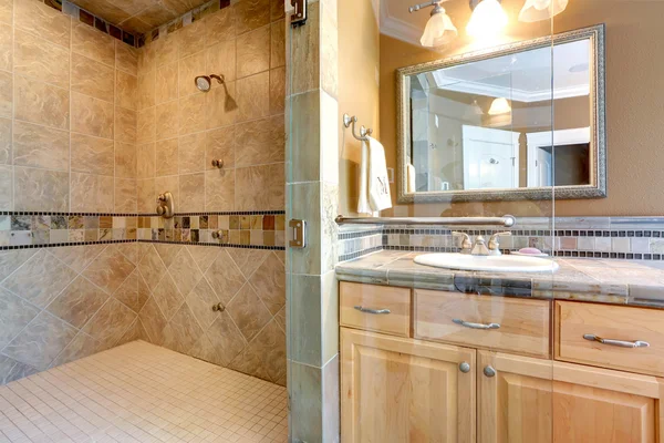 Interior de banheiro de luxo com chuveiro — Fotografia de Stock