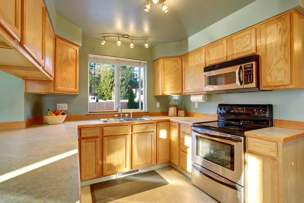 Hermosa cocina tradicional con piso de madera . — Foto de Stock