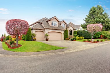 Lüks northwest evinde yeşil ve güzel bir driveway.