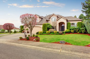 Lüks northwest evinde yeşil ve güzel bir driveway.