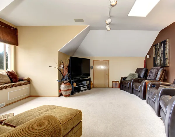 Grote huistheater kamer met sofa's en tapijt. — Stockfoto