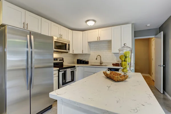 Cozinha modernizada com tema cinza e branco . — Fotografia de Stock