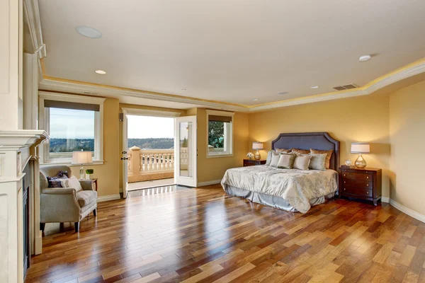 Large elegant master bedroom with fireplace. — Stock Photo, Image