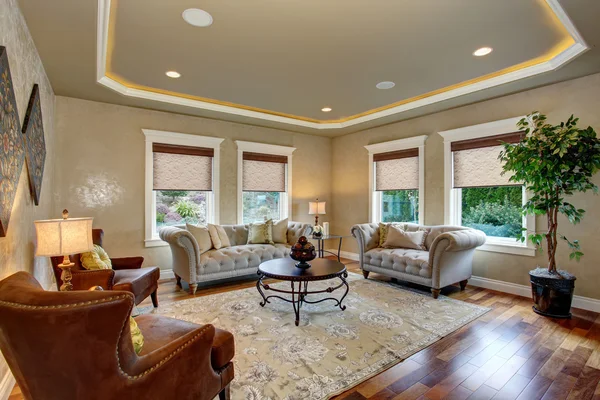 Excellent living room with decorative rug. — Stock Photo, Image