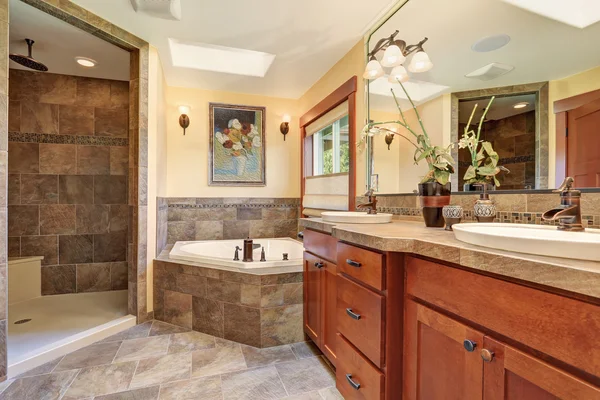 Härlig master badrum med stengolv. — Stockfoto