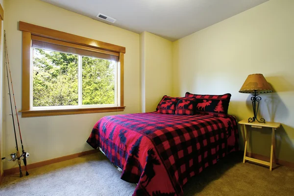 Simple bedroom in cabin style home. — Stock Photo, Image