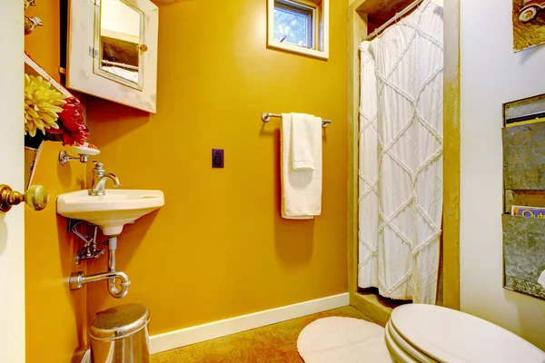 Bright yellow interior of vintage style bathroom. — Stock Photo, Image