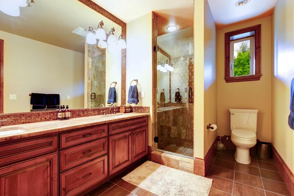 Salle de bain élégante avec intérieur de couleur chaude . — Photo