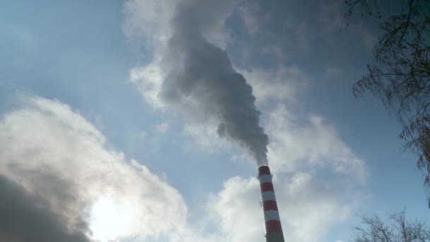 Smoking Pipe Thermal Power Plant Sky Environmental Pollution — Stock Video