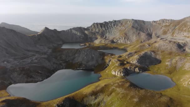 Système Lacs Morainiques Dans Les Montagnes Gorge Kensu Kazakhstan Vue — Video