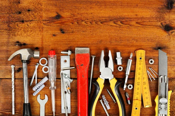 Tools on wood — Stok fotoğraf