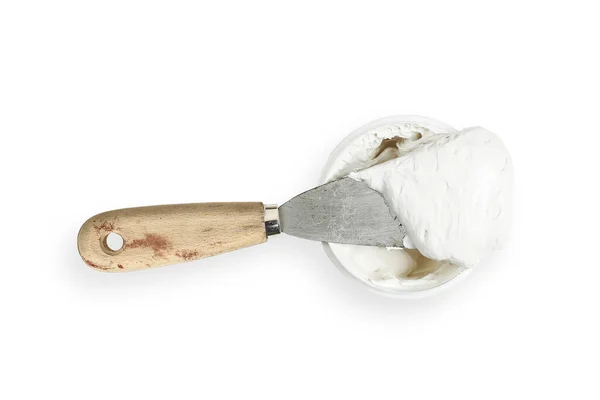 Σπάτουλα Μπανιέρα Από Λευκό Στόκο Που Απομονώνεται Λευκό — Φωτογραφία Αρχείου