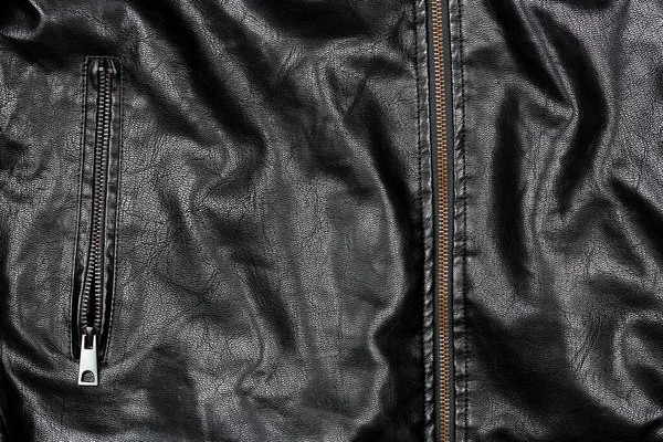 Close Shiny Black Leather Jacket — Stock Photo, Image