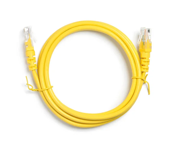 Cavo Ethernet Giallo Isolato Bianco — Foto Stock