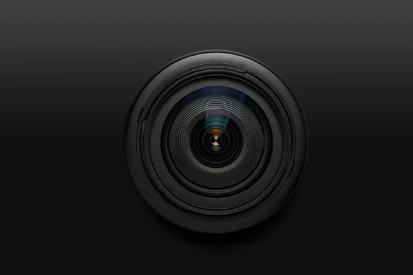 Primo Piano Dell Obiettivo Professionale Della Fotocamera Sul Nero — Foto Stock