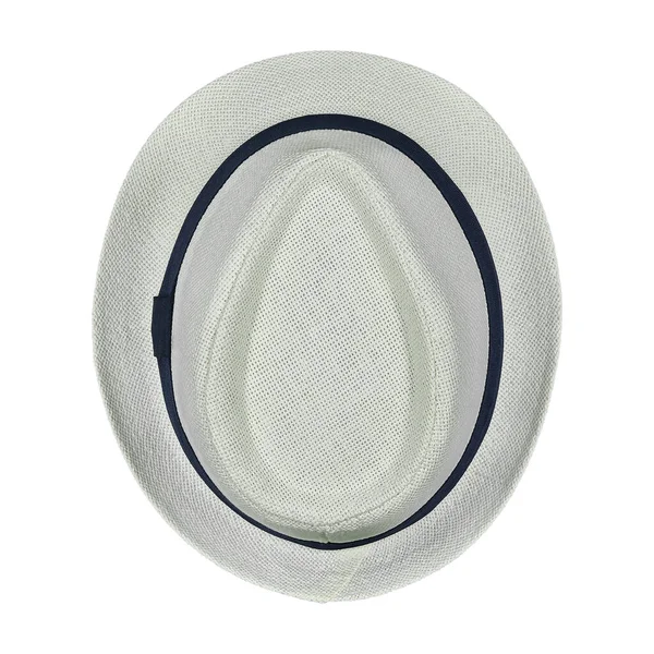 Beyaz Hasır Şapkanın Beyaz Üzerine Izole Edilmiş Üst Görünümü — Stok fotoğraf