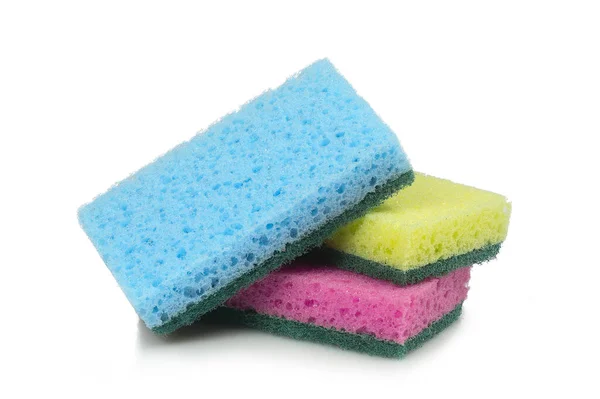 Unused Colorful Kitchen Sponges Isolated White — Stock Photo, Image