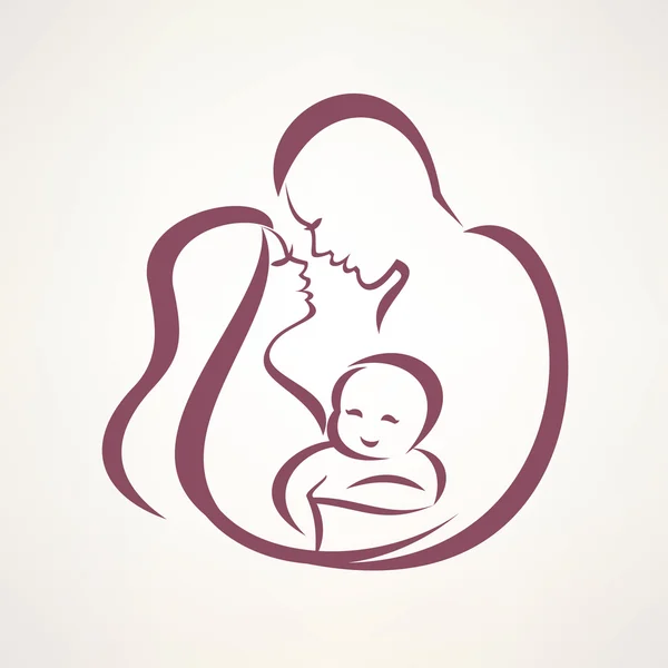 Ευτυχισμένη οικογένεια στυλιζαρισμένη διάνυσμα σύμβολο, νέοι γονείς και το μωρό — Διανυσματικό Αρχείο