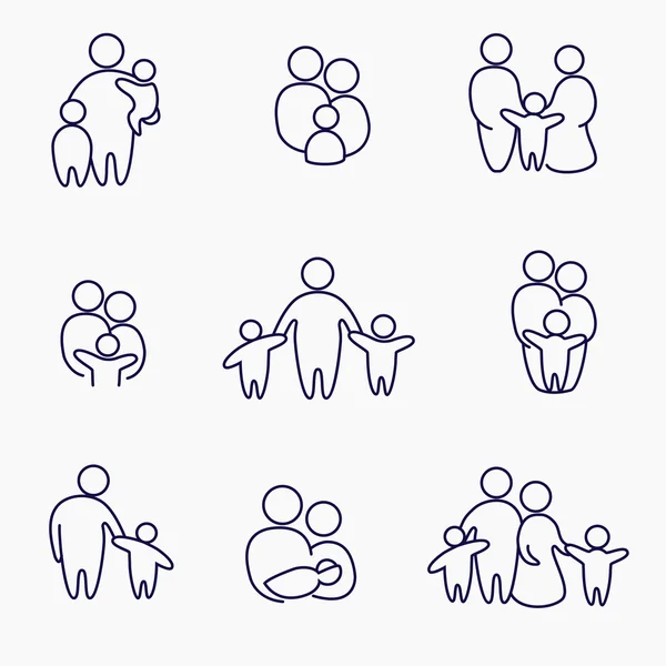 Happy family icons, vector symbols collection, linear objects — Stock Vector