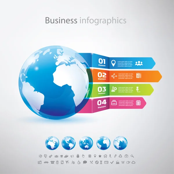 비즈니스, 글로브 infographics 서식 파일 아이콘을 설정 — 스톡 벡터