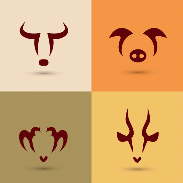 Landbouwhuisdieren, gestileerde vector icons set — Stockvector