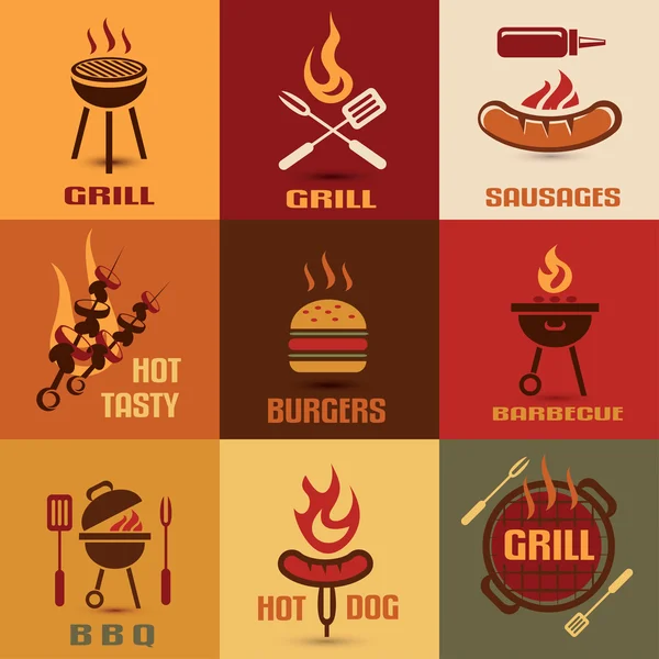 Bbq, fast food vintage emblems – stockvektor