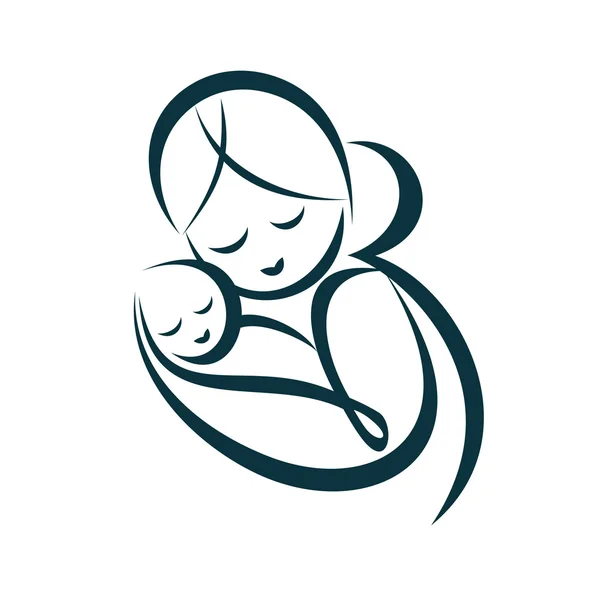 Ung mamma kramar sin baby, stiliserade vektor symbol — Stock vektor