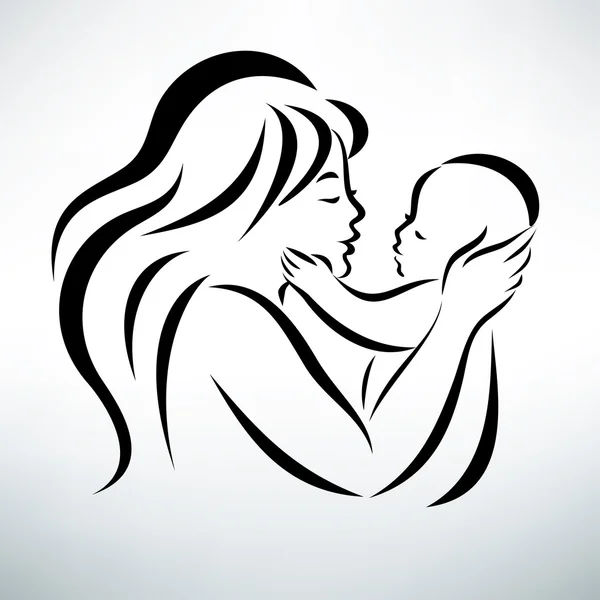 Young mom hugs her baby, stylized vector symbol — Stock Vector