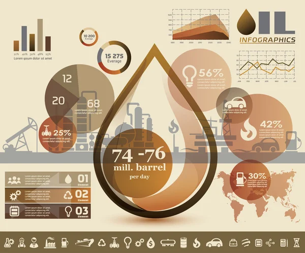 Infografia de indústria de petróleo e gás, extração, processamento e tr — Vetor de Stock