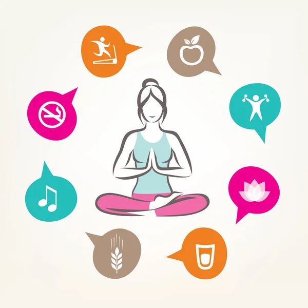 Здравоохранение и фитнес-инфографика, гармонический стиль жизни, йога — стоковый вектор
