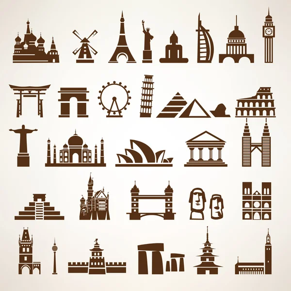 Big set of world landmarks and historic buildings vector silhoue — Stock Vector