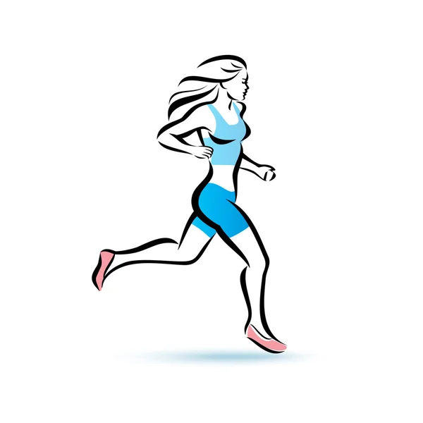 Running woman silhouette, outlined vector sketch, fitness concep — Stock Vector