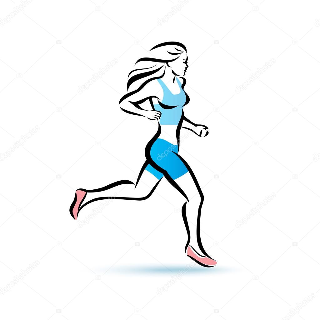 running woman silhouette, outlined vector sketch, fitness concep