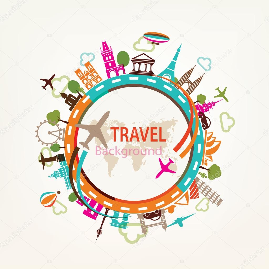 world travel, landmarks silhouettes icons set