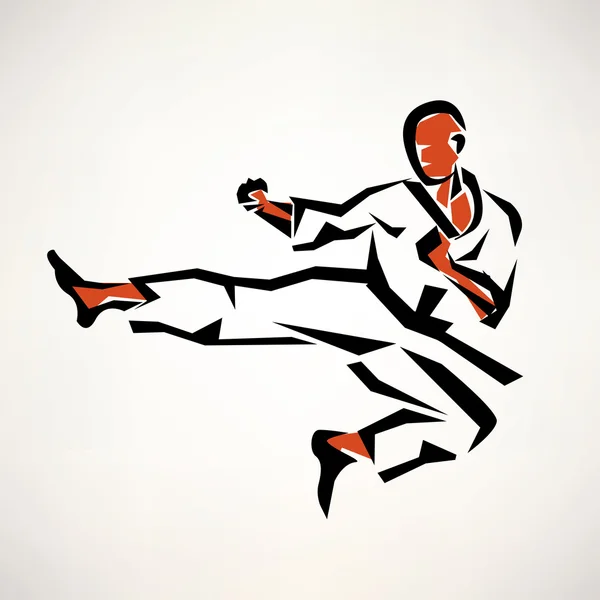 Símbolo estilizado del luchador de Karate, dibujo delineado — Vector de stock