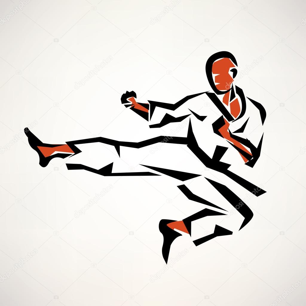 karate fighter stylized symbol, outlined sketch