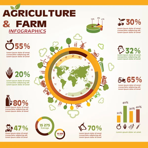 Agricoltura e allevamento infographics, collezione di icone di vettore Illustrazione Stock