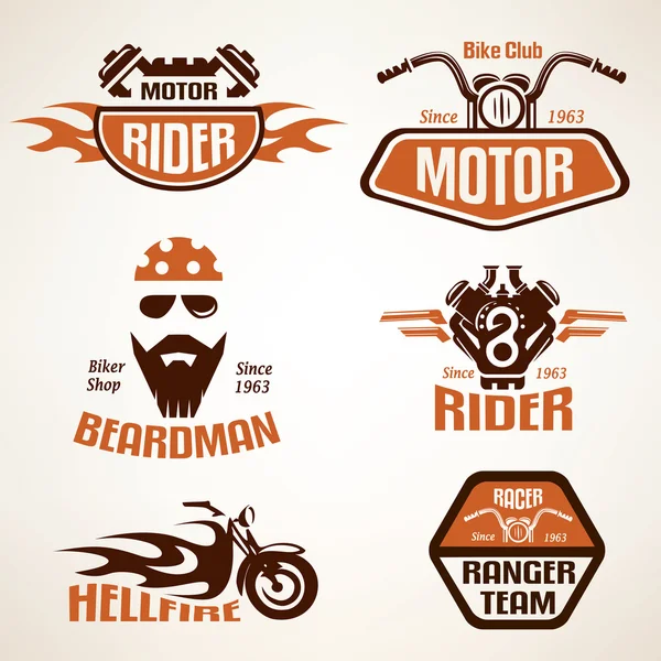 Set dari label sepeda motor vintage, lencana dan elemen desain - Stok Vektor